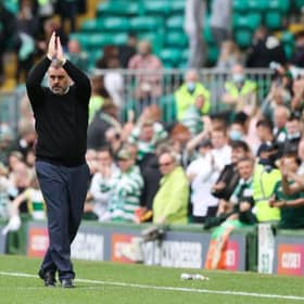 Celtic manager Ange Postecoglou salutes the home support after his team's 3-2 Premier Sports Cup win over Hearts on Sunday. (Photo by Craig Williamson / SNS Group)