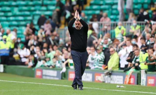Celtic manager Ange Postecoglou salutes the home support after his team's 3-2 Premier Sports Cup win over Hearts on Sunday. (Photo by Craig Williamson / SNS Group)