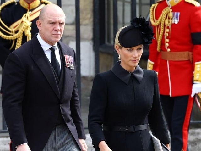 Zara and Mike Tindall leave after the State Funeral of Queen Elizabeth II.