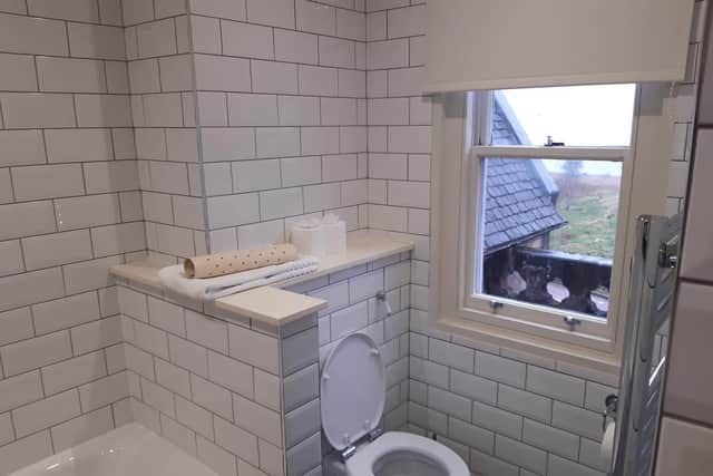 The bathroom of one of the hotel rooms.