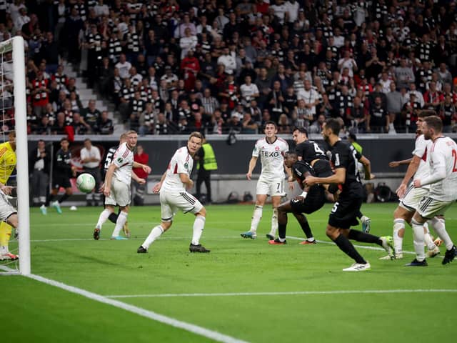Robin Koch of Eintracht Frankfurt puts the Germans 2-1 up against Aberdeen.