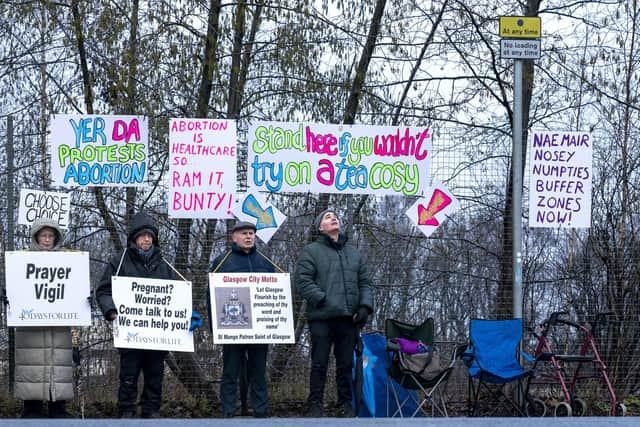 An anti-abortion protest takes place near the Queen Elizabeth University Hospital in Glasgow. Photo: Jane Barlow/PA Wire