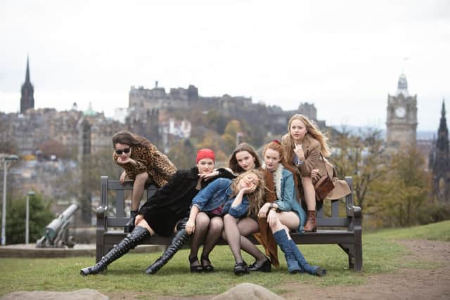 Abigail Lawrie as Finnoula in Our Ladies (fourth left), with Marli Siu, Tallulah Greive, Sally Messham, Rona Morison, Eve Austin. Pic: PA Photo/Sky Originals.
