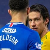 Hibernian's Joe Newell and Rangers' Connor Goldson during the Scottish Premiership match. (Photo by Rob Casey / SNS Group)