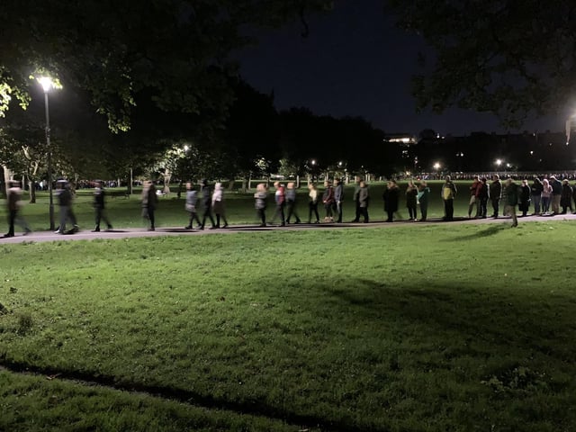 Handout photo of people in Edinburgh queueing to pay their respects to the Queen as she lies in state at St Giles' Cathedral. Picture date: Tuesday September 13, 2022.