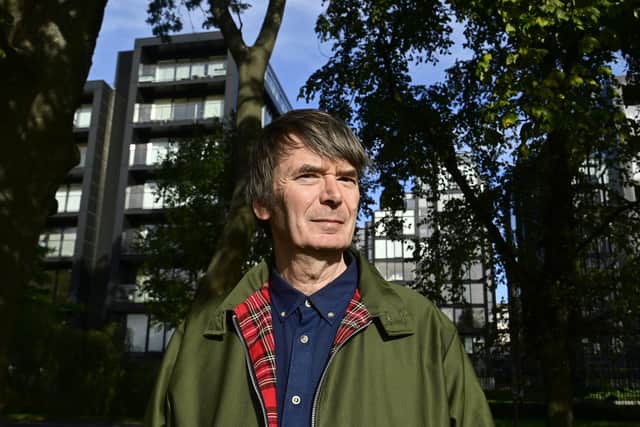 Author Ian Rankin, whose new ebook and audio book, The Rise, a mystery set in a high rise block, is published by Amazon Original Stories. Rankin stands outside Edinburgh's Quartermile, where he writes his novels. Pic: John Devlin