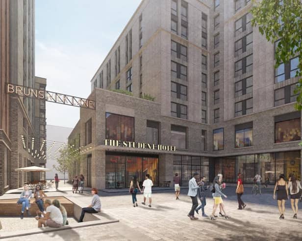 A CGI showing The Student Hotel at Candleriggs Square, Glasgow.
