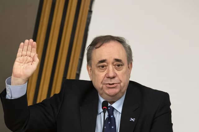 Former First Minister Alex Salmond is sworn in before giving evidence to the Scottish Parliament committee investigating the government's mishandling of complaints made against him (Picture: Andy Buchanan/PA Wire)