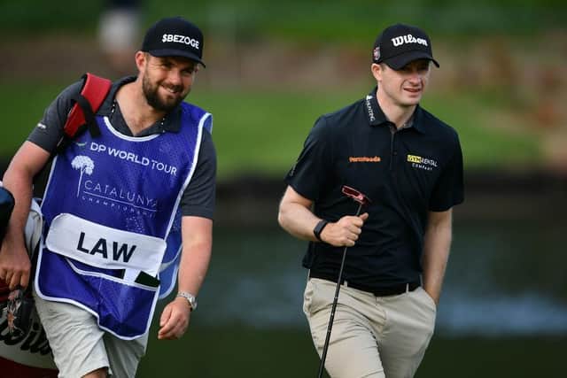 David Law walks with his caddie Max Bill during the second round of the Catalunya Championship at PGA Catalunya Golf and Wellness in Girona, Spain. Picture: Octavio Passos/Getty Images.