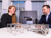Paul Bate, CEO of the UK Space Agency, joins Zaria Serfontein, co-founder of Frontier Space Technologies at the UK Space Agency offices in Westminster, London to launch the UK Space Agency Accelerator programme. Picture: Matt Crossick