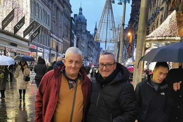 Bernard Cohen, left, with his brother Colin Cowan. Tributes have poured in to a Glasgow man believed to have been killed in Israel by Hamas militants.