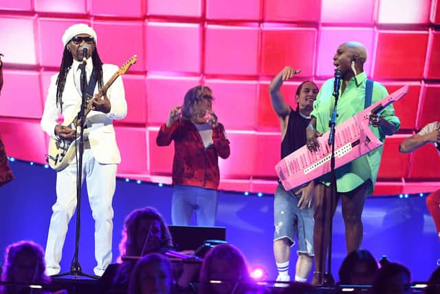 Nile Rodgers and Laura Mvula on stage during The National Lottery's Team GB homecoming event at the SSE Arena Wembley. Picture: Jeff Spicer/Getty Images for The National Lottery