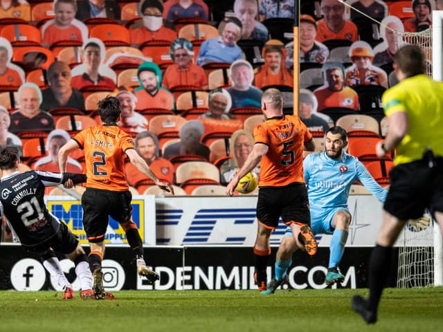 Dylan Connolly scores in St Mirren's 5-1 win over Dundee United.