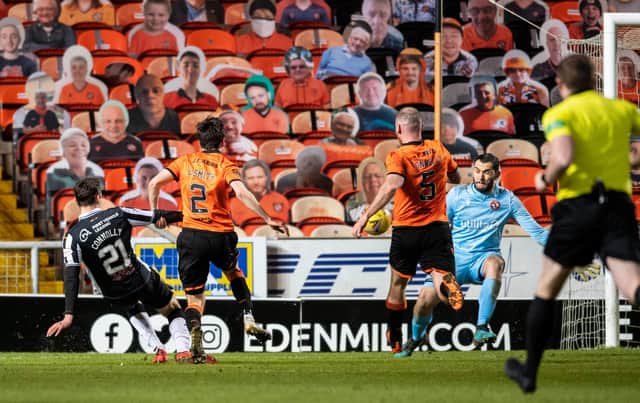 Dylan Connolly scores in St Mirren's 5-1 win over Dundee United.