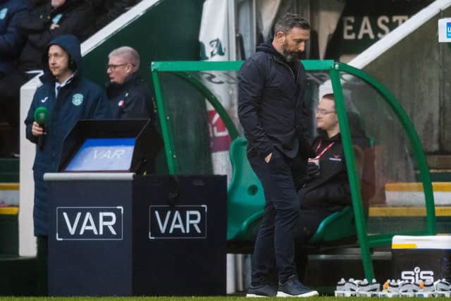 Kilmarnock manager Derek McInnes was left fuming at VAR's intervention which saw Kyle Vassell red carded. (Photo by Ross Parker / SNS Group)