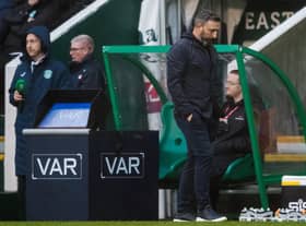 Kilmarnock manager Derek McInnes was left fuming at VAR's intervention which saw Kyle Vassell red carded. (Photo by Ross Parker / SNS Group)
