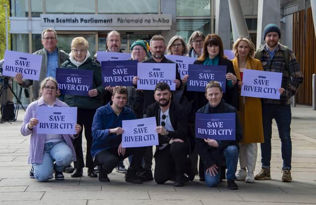 Scottish Labour deputy leader Jackie Baillie and culture spokesperson Neil Bibby hosted the cast of River City as they visited Holyrood yesterday to call on MSPs to back the campaign to save the Scottish soap opera (Picture: Lisa Ferguson)