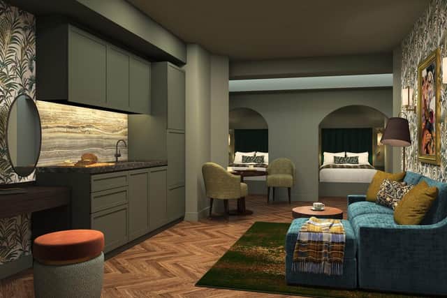 Each apartment-style flat has a sitting room, integrated kitchen/diner and a bedroom. Pic: Contributed