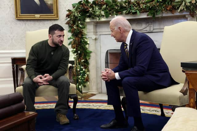 Joe Biden, seen with Ukrainian President Volodymyr Zelensky in the White House, has pledged to 'stick with Ukraine, as long as it takes' (Picture: Alex Wong/Getty Images)