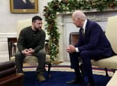 Joe Biden, seen with Ukrainian President Volodymyr Zelensky in the White House, has pledged to 'stick with Ukraine, as long as it takes' (Picture: Alex Wong/Getty Images)