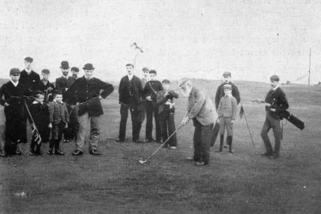 Old Tom Morris playing at Montrose Links.