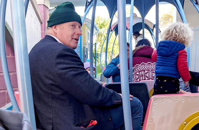 PM Boris Johnson at Peppa Pig World theme park. Following his car crash speech to the CBI, during which he referenced the amusements, sympathy has been forthcoming  - but no leader wants that, writes Ayesha Hazarika.