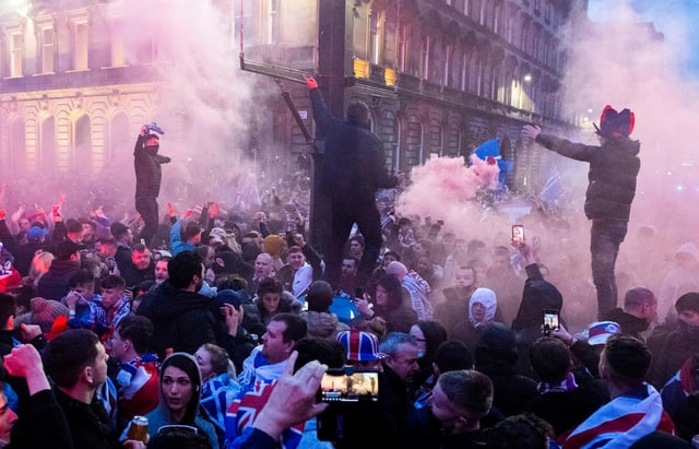 Rangers fans gather at George Square after their team clinch the Scottish Premiership crown. Picture: SNS
