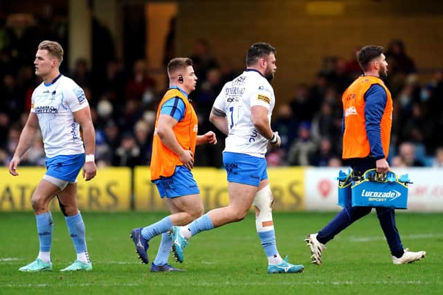 Worcester Warriors' Rory Sutherland leaves the pitch after being shown a red card during the Gallagher Premiership match at The Recreation Ground, Bath.
