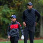 Charlie and Tiger Woods during a practice round ahead of this weekend's PNC Championship in Orlando, Florida. Picture: PNC Championship/José María Sáiz Vasconcelos