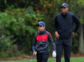 Charlie and Tiger Woods during a practice round ahead of this weekend's PNC Championship in Orlando, Florida. Picture: PNC Championship/José María Sáiz Vasconcelos