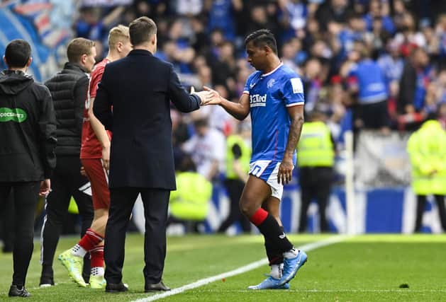 Rangers' manager Michael Beale maintains Alfredo Morelos has more that repaid the £8000,000 outlay on him as the striker seems on a downturn ahead of shortly departing Ibrox on a free transfer. (Photo by Rob Casey / SNS Group)
