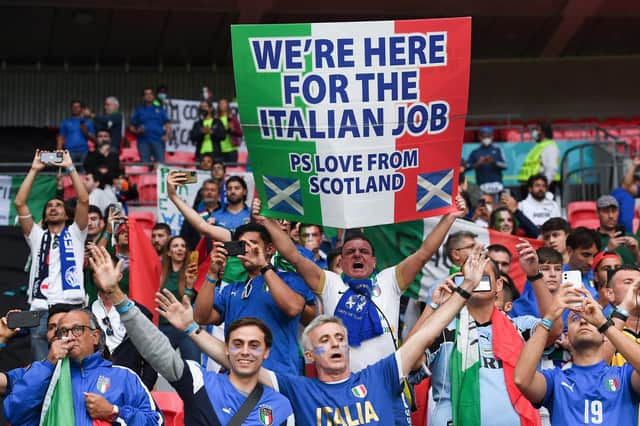 Scotland flags were spotted among the Italy crowd in the Euro 2020 final at Wembley. (Photo by Andy Rain - Pool/Getty Images)