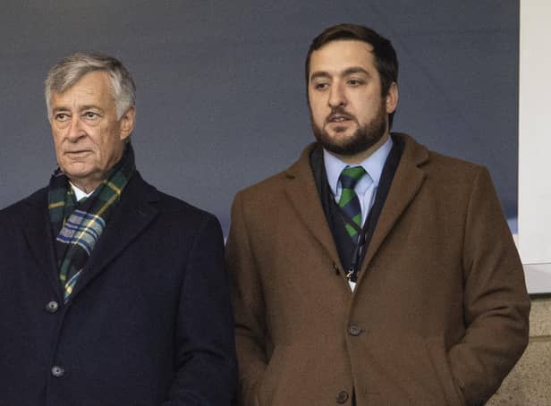 Hibs owner Ron Gordon (left) with son Ian, the club's head of recruitment. (Photo by Ross MacDonald / SNS Group)
