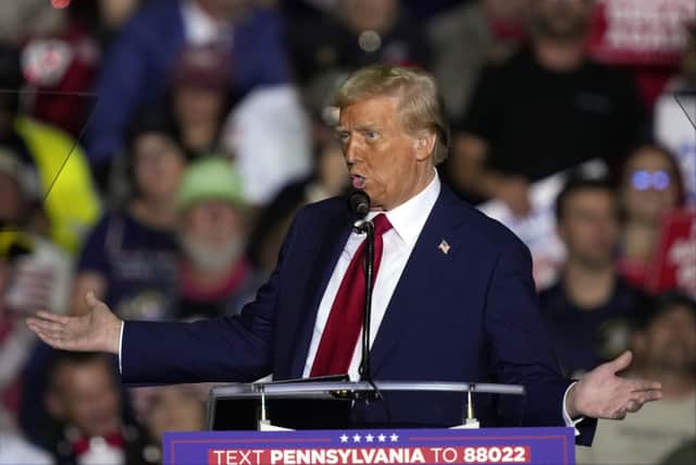 Republican presidential nominee former President Donald Trump speaks at a campaign rally. PIC: AP Photo/Matt Rourke
