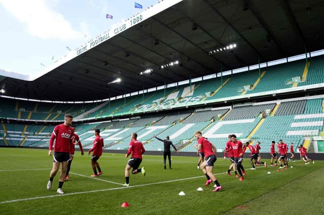 AZ Alkmaar's players train at Celtic Park ahead of the Europa League play-off clash