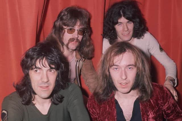 Nazareth pictured around 1975 - vocalist Dan McCafferty, guitarist Manny Charlton, bassist Pete Agnew, and drummer Darrell Sweet