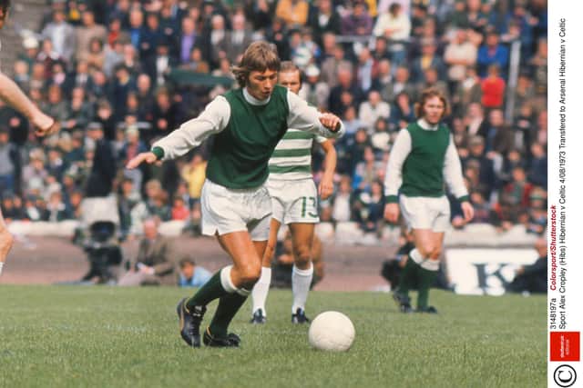 Alex Cropley turns on the style in 1973 to help Hibs beat Celtic and retain the Drybrough Cup. Picture: Colorsport/Shutterstock