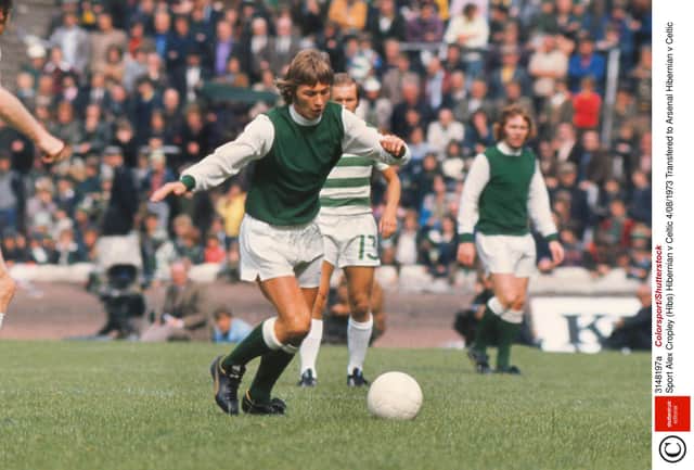 Alex Cropley turns on the style in 1973 to help Hibs beat Celtic and retain the Drybrough Cup. Picture: Colorsport/Shutterstock