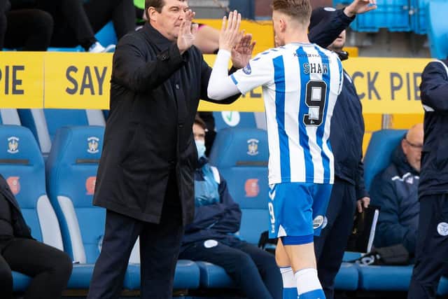 Kilmarnock manager Tommy Wright (L) and Oli Shaw (Photo by Sammy Turner / SNS Group)