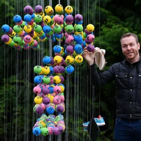 Sir Chris Hoy unveiled a new installation at the Royal Botanic Garden in Edinburgh commissioned by The National Lottery to inspire change and to encourage the public to think about how they might use some of the £30million raised for good causes each week in their own communities.  The installation is made up of 636 National Lottery balls to represent the 636,000 projects that have been supported over the last 27 years.
Picture: Michael Gillen