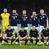 The Scotland team line up ahead of the match against Spain at Hampden.