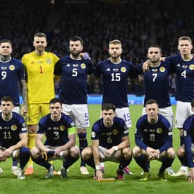 The Scotland team line up ahead of the match against Spain at Hampden.