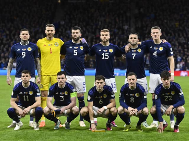 The Scotland team line up ahead of the match against Spain at Hampden.