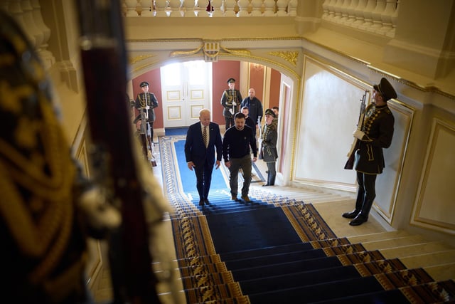 Volodymyr Zelensky welcoming US President Joe Biden to Kyiv, Ukraine. President Biden has made an unannounced visit to Ukraine in a gesture of solidarity days before the one-year anniversary of Russia's invasion of the country. Picture date: Monday February 20, 2023.