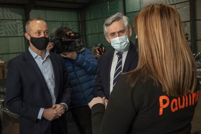 Launching the new initiative (from left) John Boumphey, (Amazon UK Country Manager,  Rt Hon Gordon Brown,, Pauline Buchan (Manager of Cottage family Centre),
