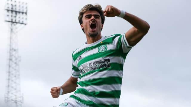 Celtic's Jota celebrates making it 3-1 during the cinch Premiership match between Dundee and Celtic at the Kilmac Stadium at Dens Park. The winger's future looks set for Parkhead, according to reports. (Photo by Alan Harvey / SNS Group)