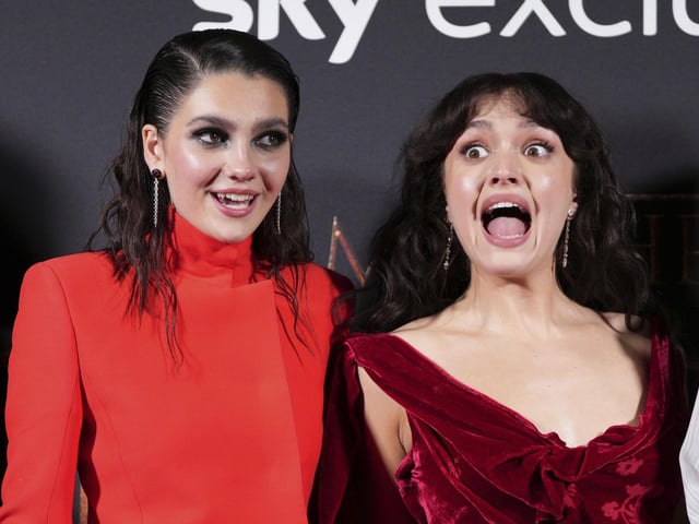 Emily Carey and Olivia Cooke, who both play Alicent Hightower, share a moment at the House of the Dragon premiere (Photo by Scott Garfitt/Invision/AP)