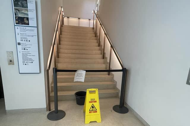 A stairwell at the south end of the National Gallery building in Edinburgh was closed after water began leaking into a newly refurbishment part of the complex.