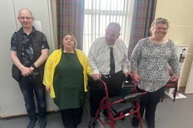 Some of the service users at the first Tuesday group in Buchanhaven Heritage Centre, independent of council funding. They served drinks, morning rolls and biscuits to locals, and followed this with an afternoon of prize bingo.