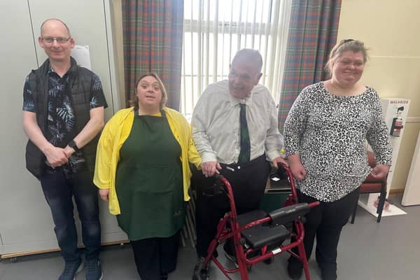 Some of the service users at the first Tuesday group in Buchanhaven Heritage Centre, independent of council funding. They served drinks, morning rolls and biscuits to locals, and followed this with an afternoon of prize bingo.